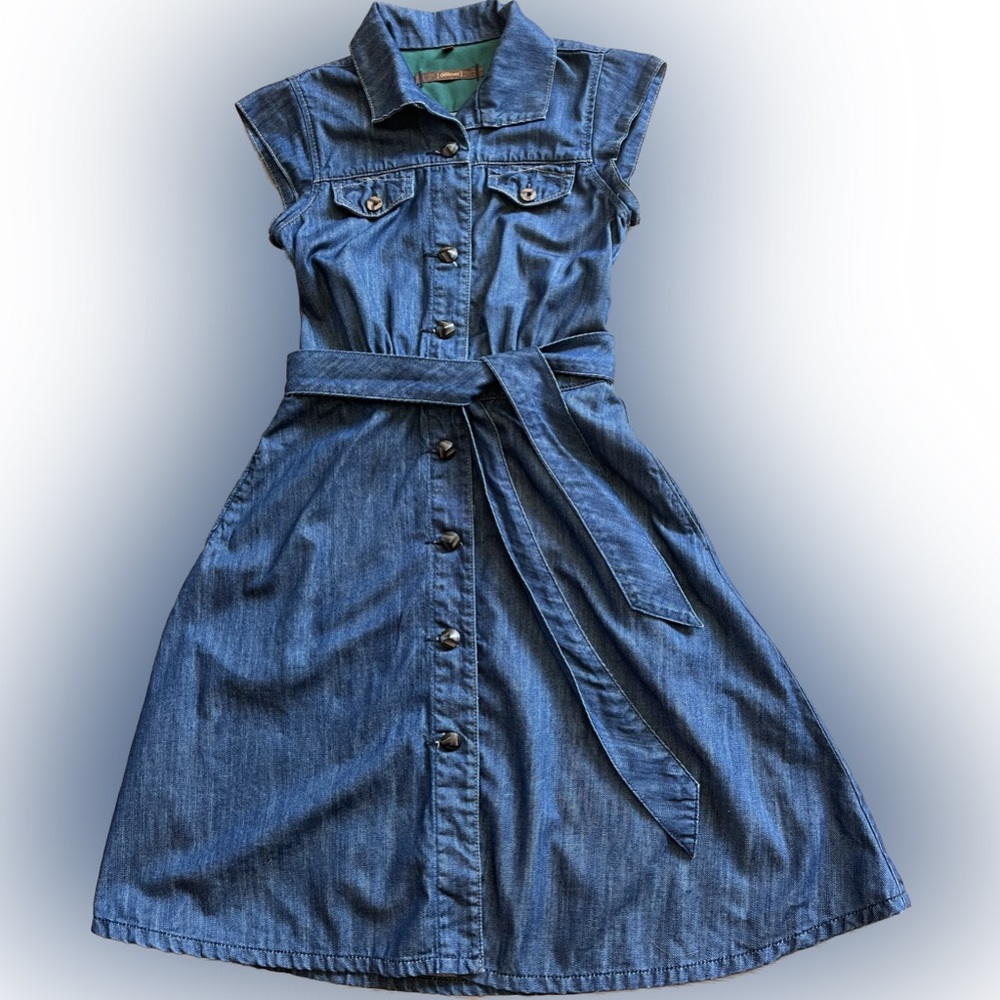 Deener Denim Cowgirl Belted Button Up Jean Dress Women’s Size 2 Fit-and-flare